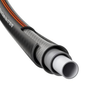 garden hose, 75 ft 5/8" heavy duty 4 layer rubber water hose, 150psi working & 600psi burst, flexible & non kink outdoor waterhose with 3/4" fitting, lightweight hoses for gardening cleaning