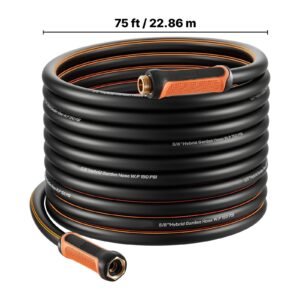 garden hose, 75 ft 5/8" heavy duty 4 layer rubber water hose, 150psi working & 600psi burst, flexible & non kink outdoor waterhose with 3/4" fitting, lightweight hoses for gardening cleaning