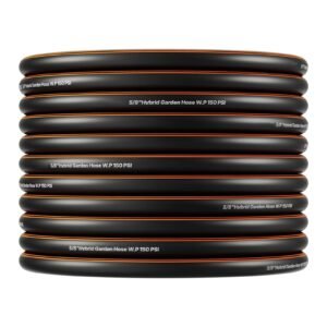 garden hose, 75 ft 5/8" heavy duty 4 layer rubber water hose, 150psi working & 600psi burst, flexible & non kink outdoor waterhose with 3/4" fitting, lightweight hoses for gardening cleaning