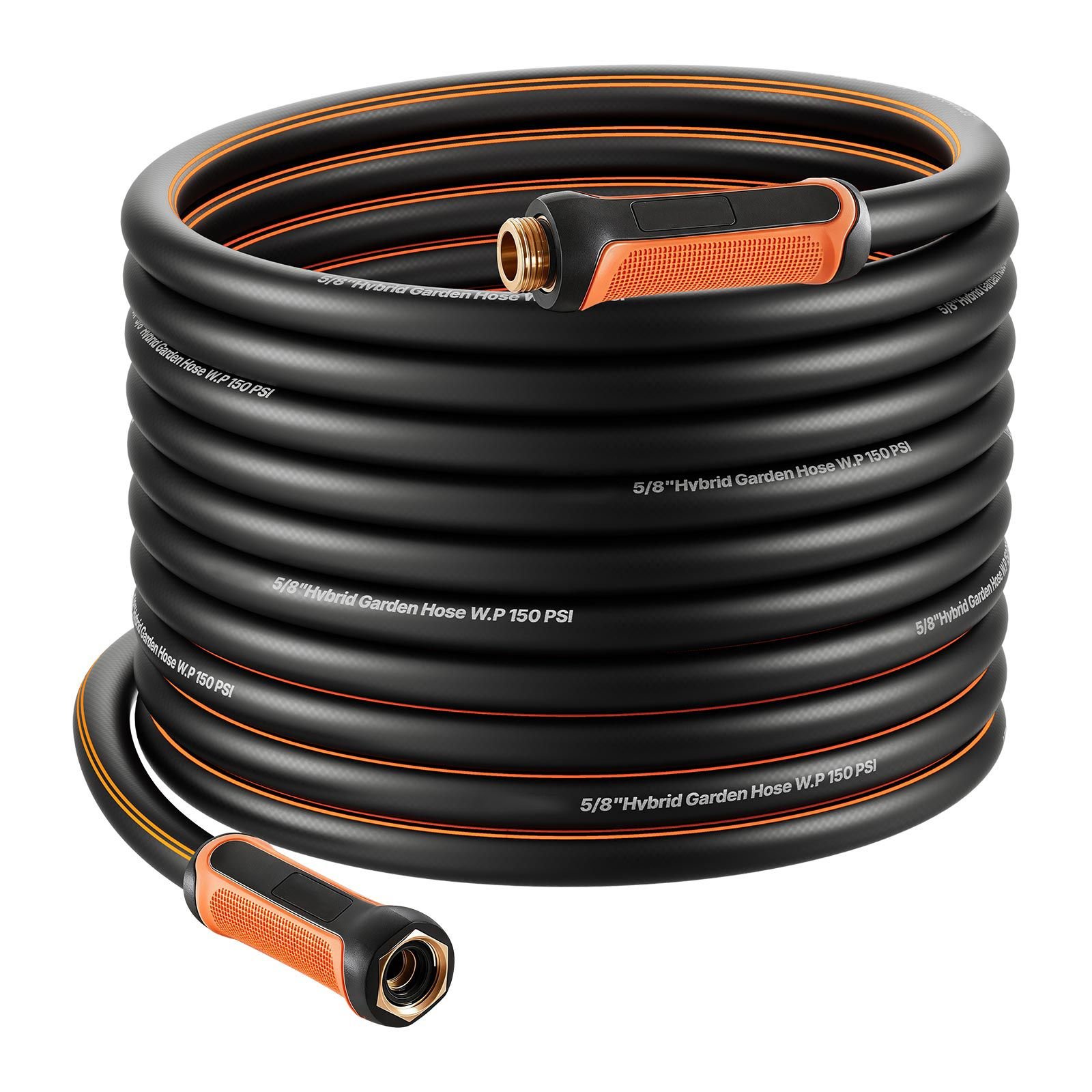 garden hose, 75 ft 5/8" heavy duty 4 layer rubber water hose, 150psi working & 600psi burst, flexible & non kink outdoor waterhose with 3/4" fitting, lightweight hoses for gardening cleaning