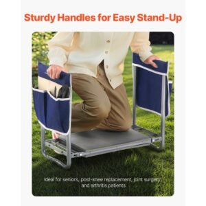 garden kneeler and seat, 11 in wide kneeling pad, heavy duty garden kneeling stool, folding garden seat with 2 tool bags, relieve knee & back pain, non slip garden bench for women grandparents