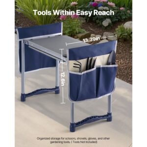 garden kneeler and seat, 11 in wide kneeling pad, heavy duty garden kneeling stool, folding garden seat with 2 tool bags, relieve knee & back pain, non slip garden bench for women grandparents