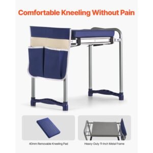 garden kneeler and seat, 11 in wide thick kneeling pad, heavy duty garden kneeling stool, folding garden seat with 1 tool bag, relieve knee & back pain, non slip garden bench for grandparents