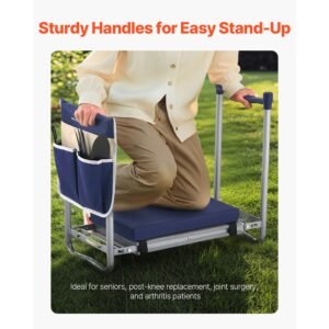 garden kneeler and seat, 11 in wide thick kneeling pad, heavy duty garden kneeling stool, folding garden seat with 1 tool bag, relieve knee & back pain, non slip garden bench for grandparents
