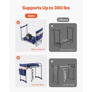 garden kneeler and seat, 11 in wide thick kneeling pad, heavy duty garden kneeling stool, folding garden seat with 1 tool bag, relieve knee & back pain, non slip garden bench for grandparents