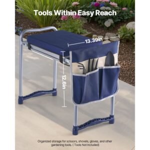 garden kneeler and seat, 11 in wide thick kneeling pad, heavy duty garden kneeling stool, folding garden seat with 1 tool bag, relieve knee & back pain, non slip garden bench for grandparents