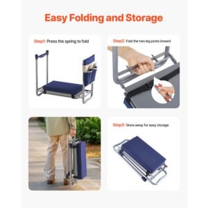 garden kneeler and seat, 11 in wide thick kneeling pad, heavy duty garden kneeling stool, folding garden seat with 1 tool bag, relieve knee & back pain, non slip garden bench for grandparents