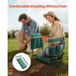 garden kneeler and seat, 6 in wide kneeling pad, heavy duty garden kneeling stool, folding garden seat with 2 tool bags, relieve knee & back pain, portable garden bench for women grandparents