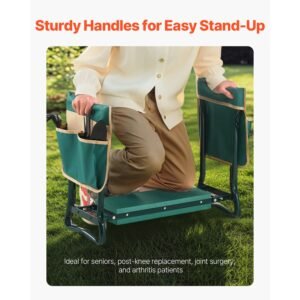 garden kneeler and seat, 6 in wide kneeling pad, heavy duty garden kneeling stool, folding garden seat with 2 tool bags, relieve knee & back pain, portable garden bench for women grandparents