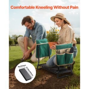 garden kneeler and seat, 8 in wide kneeling pad, heavy duty garden kneeling stool, folding garden seat with 2 tool bags, relieve knee & back pain, portable garden bench for women grandparents