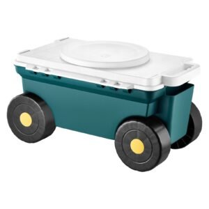 garden scooter with seat, 2 in 1 rolling garden cart with storage bin, supports up to 227 lbs, outdoor wagon with handle, lightweight storage gardening stool for yard weeding planting