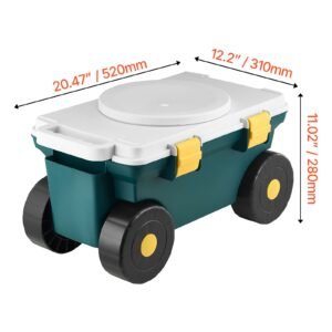 garden scooter with seat, 2 in 1 rolling garden cart with storage bin, supports up to 227 lbs, outdoor wagon with handle, lightweight storage gardening stool for yard weeding planting