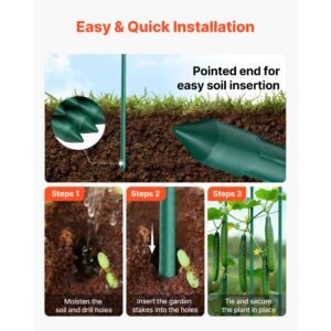 garden stakes 50 pack 5728 inch plastic coated metal tomato stakes garden sticks for plants support with pointed end and non slip bumps for growing climbing plants outdoor vegetables 3.jpg