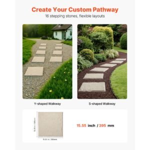 garden stepping stones, 16pcs 15.5 x 15.5 in, decorative stepping stones with stakes, weather resistant plastic pathway pavers, smooth surface, outdoor walkway for lawn patio landscape, beige