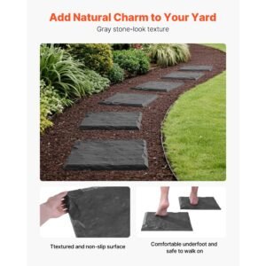 garden stepping stones, 4pcs 15.5 x 15.5 in, decorative stepping stones with stakes, weather resistant plastic pathway pavers, smooth surface, outdoor walkway for lawn patio landscape, grey