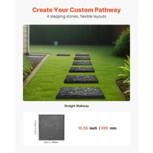 garden stepping stones, 4pcs 15.5 x 15.5 in, decorative stepping stones with stakes, weather resistant plastic pathway pavers, smooth surface, outdoor walkway for lawn patio landscape, grey