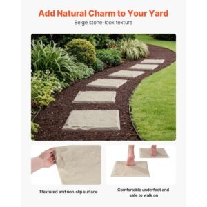 garden stepping stones, 8pcs 15.5 x 15.5 in, decorative stepping stones with stakes, weather resistant plastic pathway pavers, smooth surface, outdoor walkway for lawn patio landscape, beige