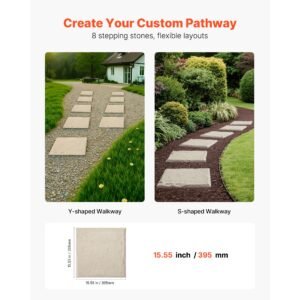 garden stepping stones, 8pcs 15.5 x 15.5 in, decorative stepping stones with stakes, weather resistant plastic pathway pavers, smooth surface, outdoor walkway for lawn patio landscape, beige