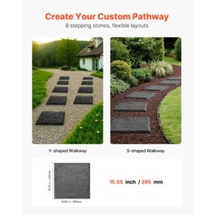 garden stepping stones, 8pcs 15.5 x 15.5 in, decorative stepping stones with stakes, weather resistant plastic pathway pavers, smooth surface, outdoor walkway for lawn patio landscape, grey