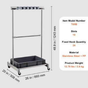 garden tool organizer, 10 slots with hooks, yard tool tower rack with wheels for garage organization and storage, hold long handled tool/rake/broom, metal tool stand holder for shed, outdoor