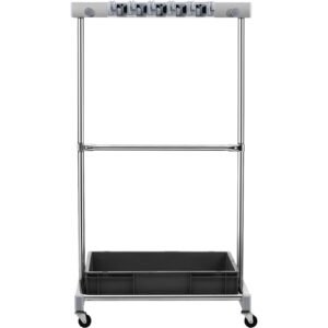 garden tool organizer, 10 slots with hooks, yard tool tower rack with wheels for garage organization and storage, hold long handled tool/rake/broom, metal tool stand holder for shed, outdoor