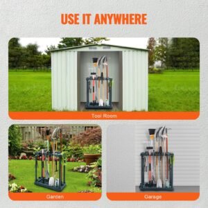 garden tool organizer, 10 slots, yard tool tower rack for garage organization and storage, hold long handled tool/rake/broom/shovel, pp garden tool stand holder organizer for yard, shed, outdoor