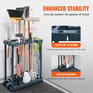garden tool organizer, 10 slots, yard tool tower rack for garage organization and storage, hold long handled tool/rake/broom/shovel, pp garden tool stand holder organizer for yard, shed, outdoor
