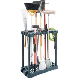 garden tool organizer, 10 slots, yard tool tower rack for garage organization and storage, hold long handled tool/rake/broom/shovel, pp garden tool stand holder organizer for yard, shed, outdoor