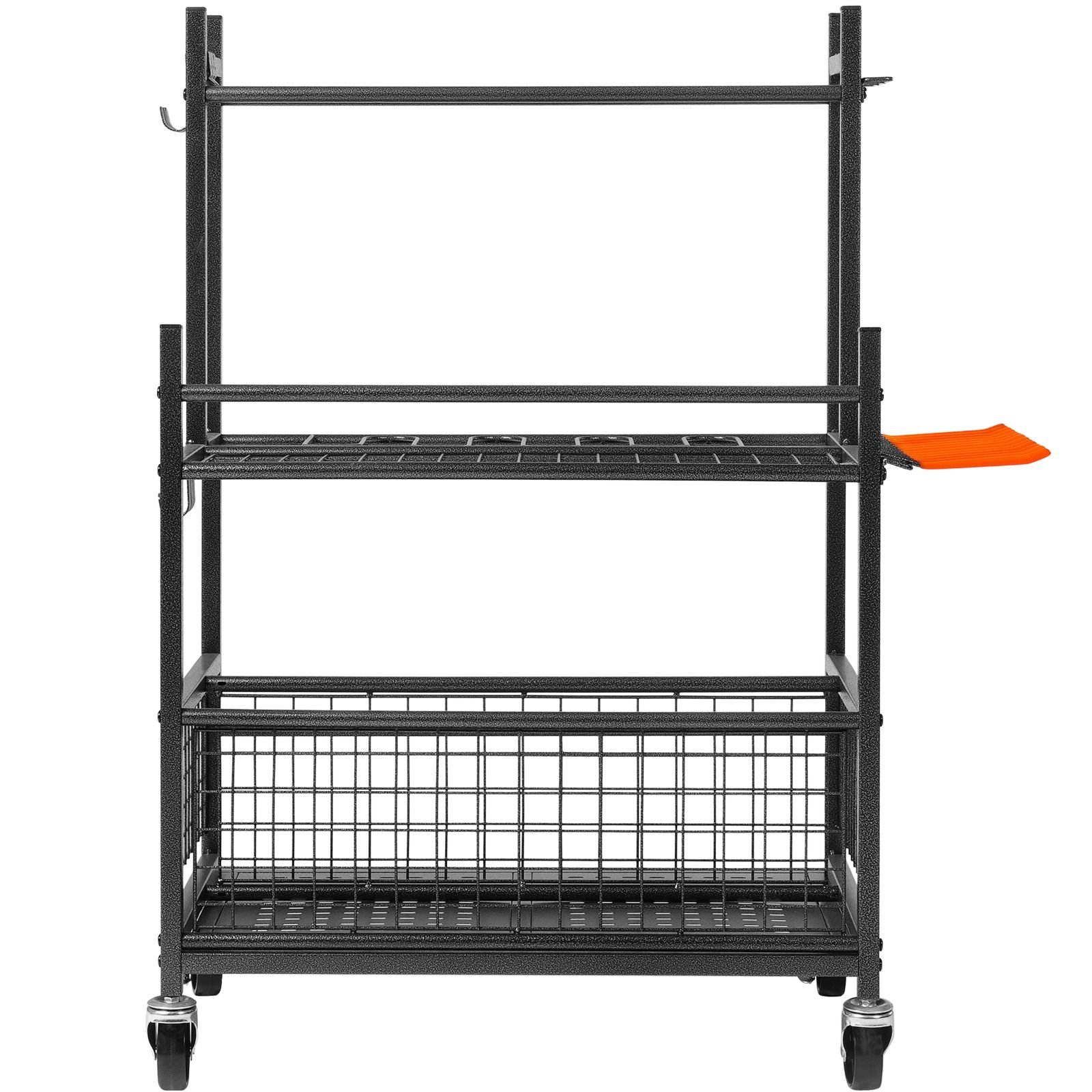 garden tool organizer, 16 slots with hooks, yard tool tower rack with wheels for garage organization and storage, hold long handled tool/rake/broom, metal tool stand holder for shed, outdoor