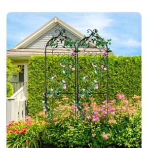 garden trellis for climbing plants, 60 x 15 in, 2 packs rustproof metal garden flower trellis, outdoor climbing rose trellis cucumbers support, decorative clematis trellis for courtyards lawns