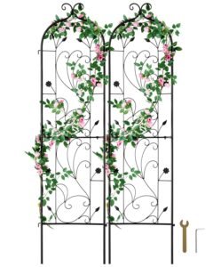 Garden Trellis for Climbing Plants, 60 x 15 in, 2 Packs Rustproof Metal Garden Flower Trellis, Outdoor Climbing Rose Trellis Cucumbers Support, Decorative Clematis Trellis for Courtyards Lawns