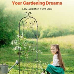 garden trellis for climbing plants, 60 x 15 in, 2 packs rustproof metal garden flower trellis, outdoor climbing rose trellis cucumbers support, decorative clematis trellis for courtyards lawns