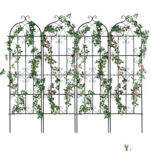 garden trellis for climbing plants, 71 x 20 in, 4 packs rustproof metal garden flower trellis, outdoor climbing rose trellis cucumbers support, decorative clematis trellis for courtyards lawns