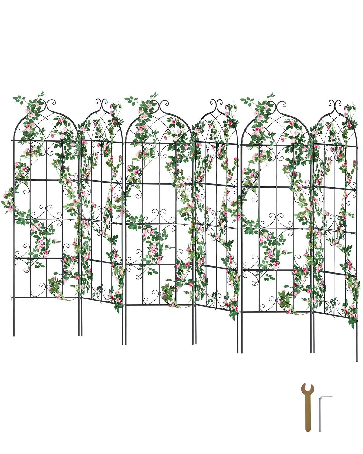 garden trellis for climbing plants, 71 x 20 in, 6 packs rustproof metal garden flower trellis, outdoor climbing rose trellis cucumbers support, decorative clematis trellis for courtyards lawns