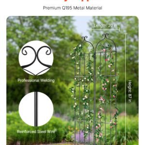 garden trellis for climbing plants, 87 x 20 in, 2 packs rustproof metal garden flower trellis, outdoor climbing rose trellis cucumbers support, decorative clematis trellis for courtyards lawns