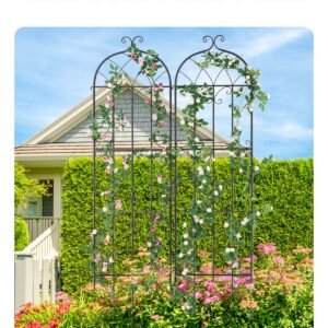 garden trellis for climbing plants, 87 x 20 in, 2 packs rustproof metal garden flower trellis, outdoor climbing rose trellis cucumbers support, decorative clematis trellis for courtyards lawns