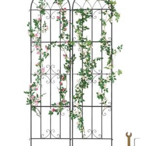 garden trellis for climbing plants, 87 x 20 in, 2 packs rustproof metal garden flower trellis, outdoor climbing rose trellis cucumbers support, decorative clematis trellis for courtyards lawns