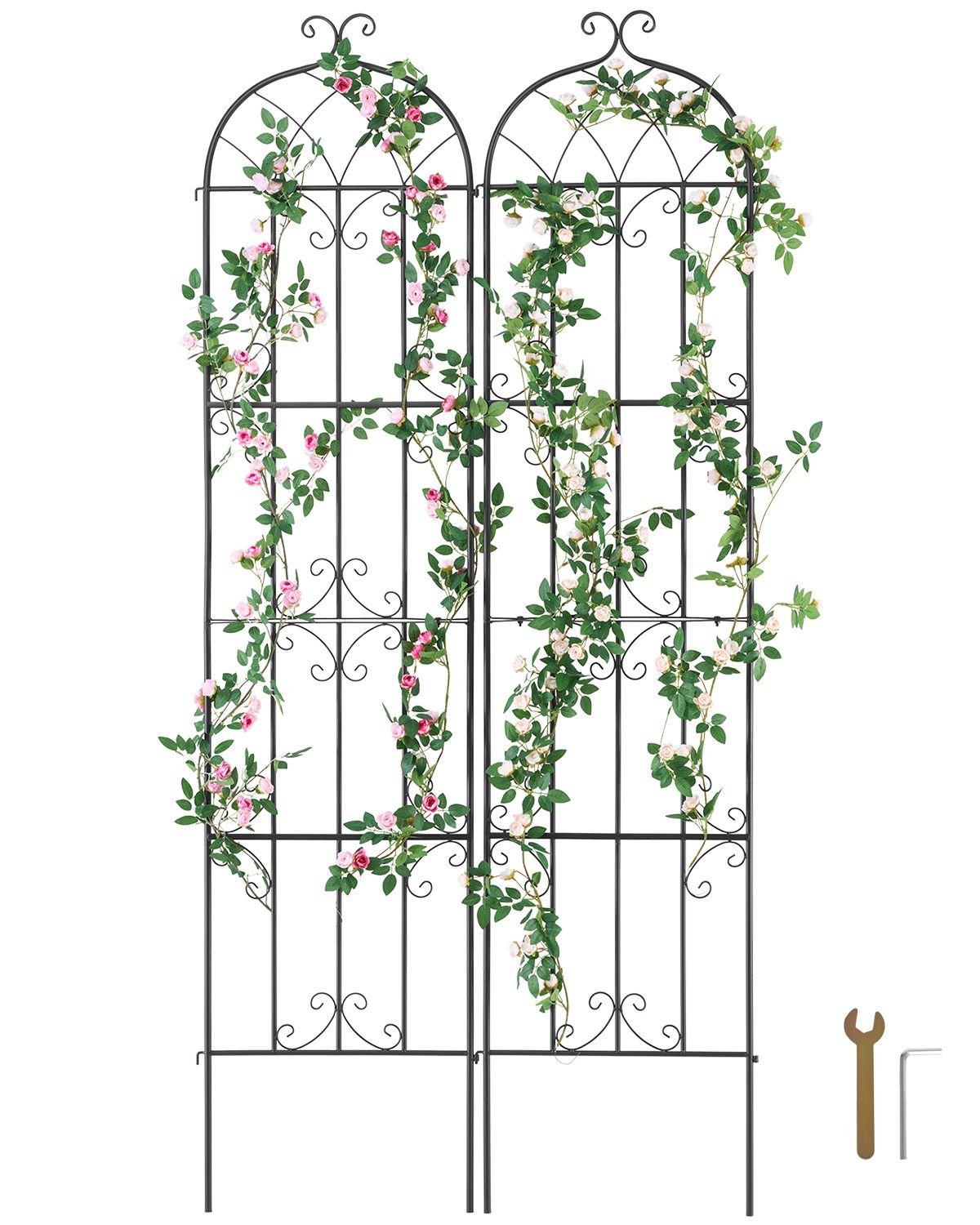 garden trellis for climbing plants, 87 x 20 in, 2 packs rustproof metal garden flower trellis, outdoor climbing rose trellis cucumbers support, decorative clematis trellis for courtyards lawns