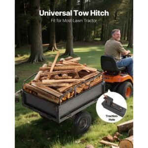 garden utility trailer, 10 cu. ft & 500lbs capacity, atv utv hauling trailer, tow behind steel dump cart with 14" tires, hand pull or foot pedal, heavy duty yard trailers for lawn mower tractor