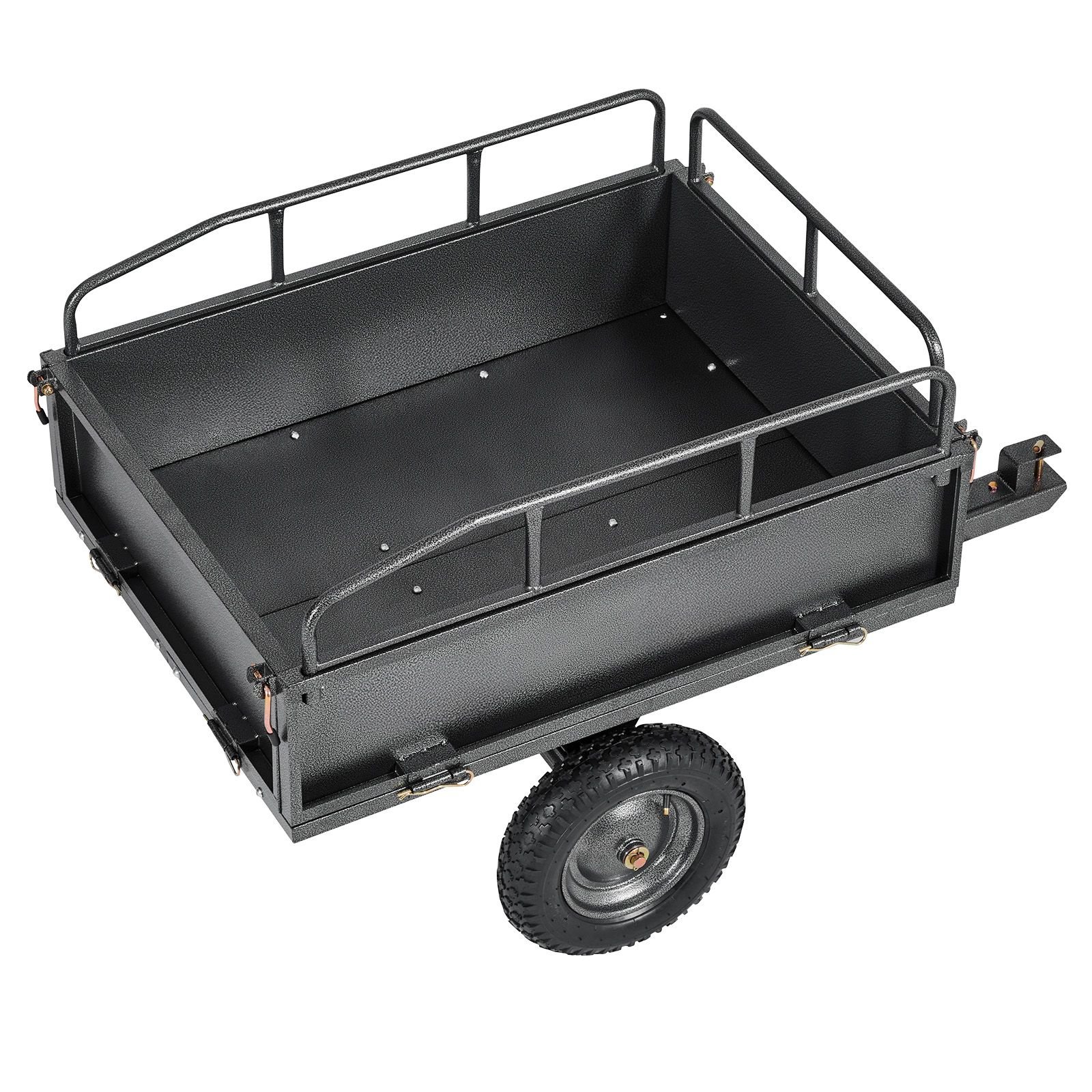 garden utility trailer, 10 cu. ft & 500lbs capacity, atv utv hauling trailer, tow behind steel dump cart with 14" tires, hand pull or foot pedal, heavy duty yard trailers for lawn mower tractor