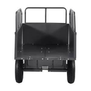 garden utility trailer, 17 cu. ft & 600lbs capacity, atv utv hauling trailer, tow behind steel dump cart with 16" tires, hand pull or foot pedal, heavy duty yard trailers for lawn mower tractor