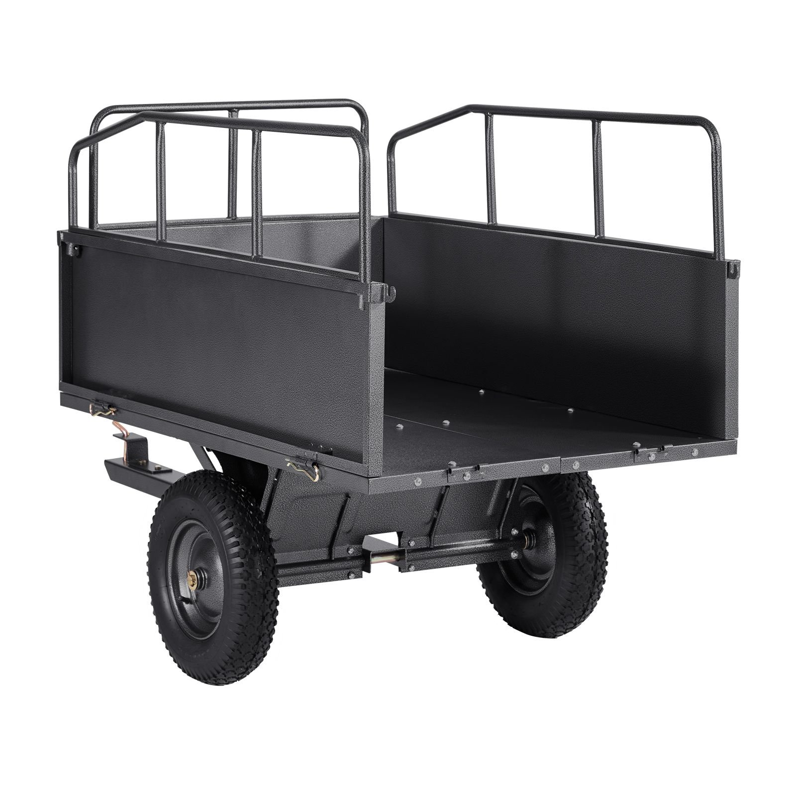 garden utility trailer, 17 cu. ft & 600lbs capacity, atv utv hauling trailer, tow behind steel dump cart with 16" tires, hand pull or foot pedal, heavy duty yard trailers for lawn mower tractor