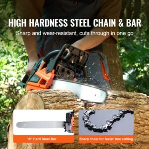 Gas Chainsaw, 52CC 18" 2.55HP, Gasoline Powered Chain Saw, Handheld Cordless Petrol Chainsaws for Tree Wood Branch Cutting, Tree Trimming, Land Clearing, Farm Garden Ranch Forest Cutting Use