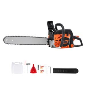 gas chainsaw, 58cc 20" 3.22hp, gasoline powered chain saw, handheld cordless petrol chainsaws for tree wood branch cutting, tree trimming, land clearing, farm garden ranch forest cutting use