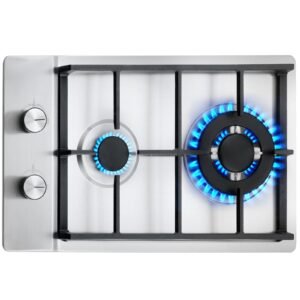 Gas Cooktop 12 inch, Max 12250BTU 2 Burners Built-in Stainless Steel Gas Stove Top, LPG/NG Convertible Dual Fuel Natural Gas Hob with Thermocouple Protection for Outdoor, Kitchen, Camping, RV