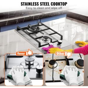 gas cooktop 12 inch, max 12250btu 2 burners built in stainless steel gas stove top, lpg/ng convertible dual fuel natural gas hob with thermocouple protection for outdoor, kitchen, camping, rv