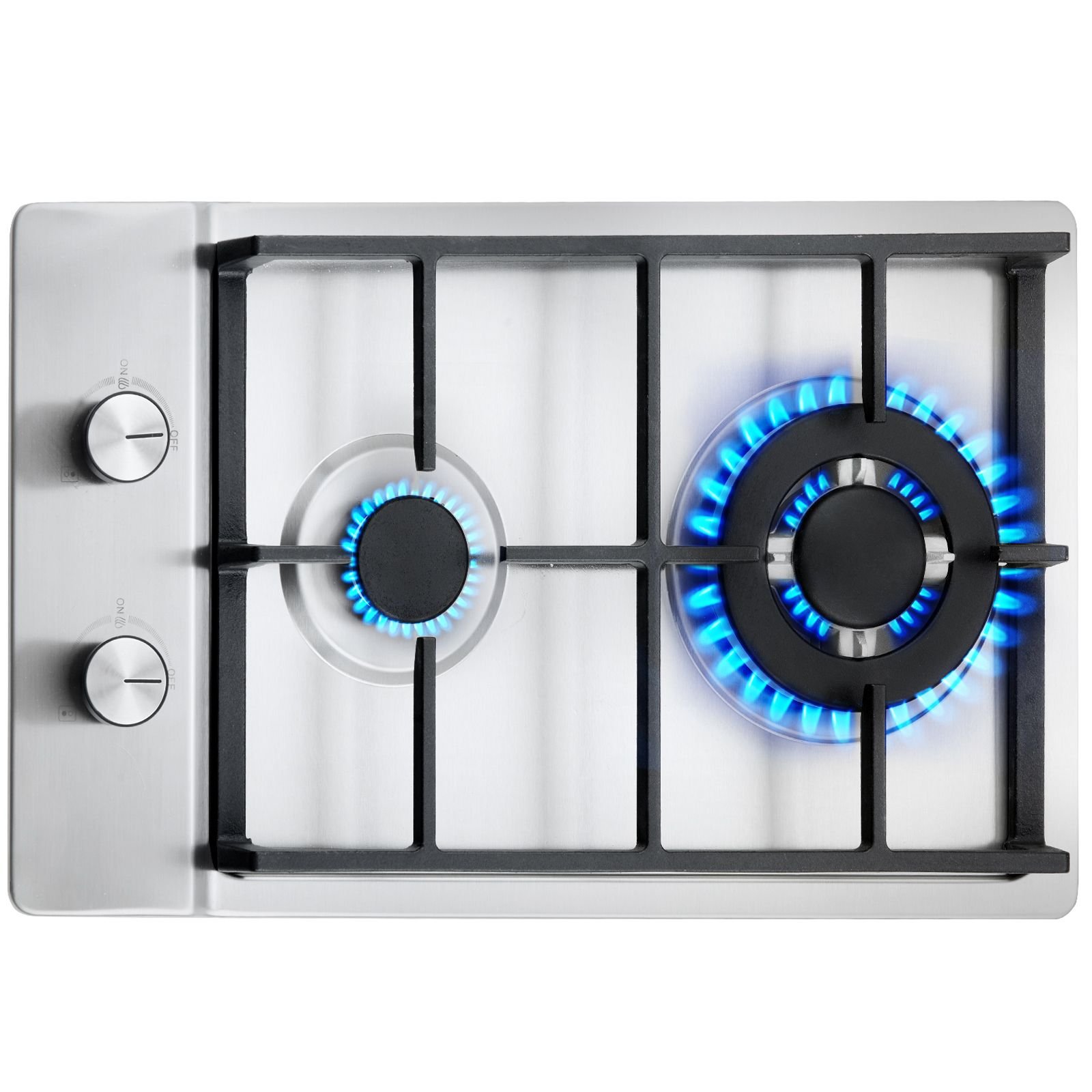 gas cooktop 12 inch, max 12250btu 2 burners built in stainless steel gas stove top, lpg/ng convertible dual fuel natural gas hob with thermocouple protection for outdoor, kitchen, camping, rv