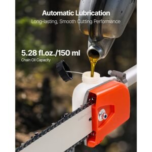 gas pole saw, 25cc 2 stroke gas powered pole saws with 12 in cutting bar, cordless tree trimmer with 23 fl.oz fuel tank, 7 to 12 ft extendable, powerful chainsaw for tree trimming pruning