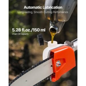 gas pole saw, 25cc 2 stroke gas powered pole saws with 8 in cutting bar, cordless tree trimmer with 23 fl.oz fuel tank, 6.5 to 9 ft extendable, powerful chainsaw for tree trimming pruning