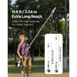 gas pole saw, 33cc 2 stroke gas powered pole saws with 8 in cutting bar, cordless tree trimmer with 30 fl.oz fuel tank, 6.7 to 11.6 ft extendable, powerful chainsaw for tree trimming pruning